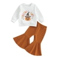 thumbnail image 6 of Douhoow Toddler Girl Halloween Pumpkin Outfit Long Sleeve Sweatshirt Tops Flared Pants 2Pcs Clothes Set 0-4 Years, 6 of 8