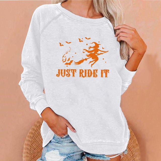 Nouveaux Hauts pour Femmes 2023 en Liquidation Femmes Décontracté Manches Longues Col Rond Hauts Blouse Ample Imprimé d'Halloween Chandail Graphique Costumes d'Halloween pour Femmes