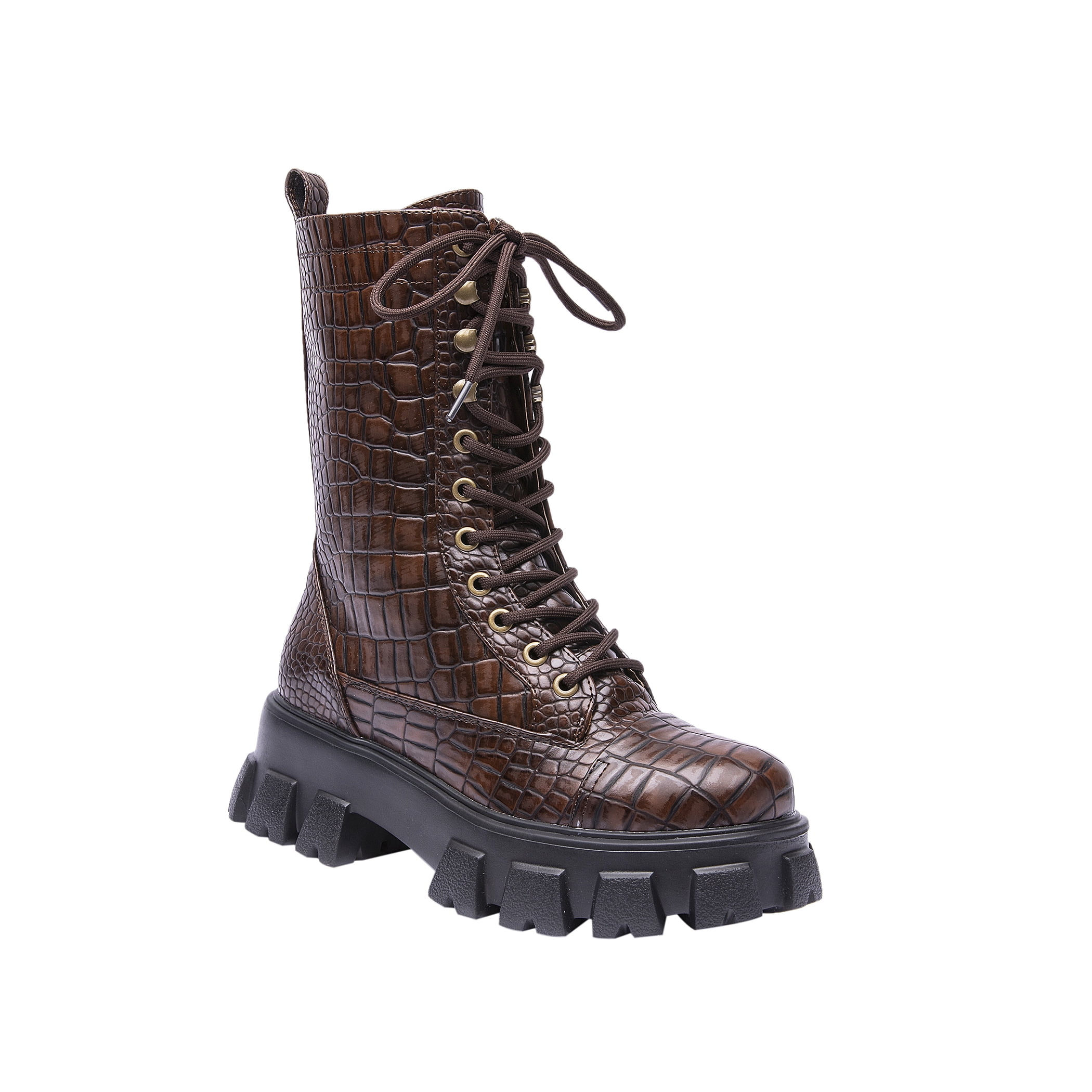 JANE AND THE SHOE Women's Hart Croco embossed platform combat boot -  Walmart.com