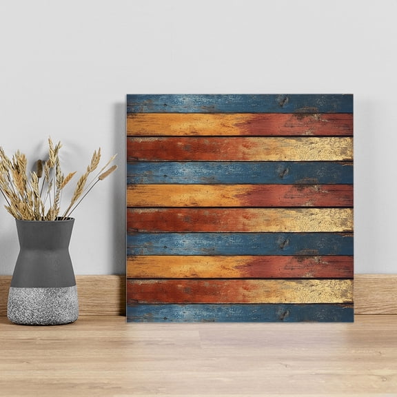 Farmhouse Orange Blue Yellow Wall Art Painting on Canvas, Vintage Wood Country Canvas Art Home Prints Wall Art Framed Modern Artwork for Living Room Bedroom Wall Decor 16x16in