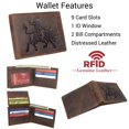 thumbnail image 2 of MARSHAL Western Rodeo Bull Rider Design Genuine Leather RFID Blocking Cowboy Bifold Wallet for Men Brown, 2 of 9