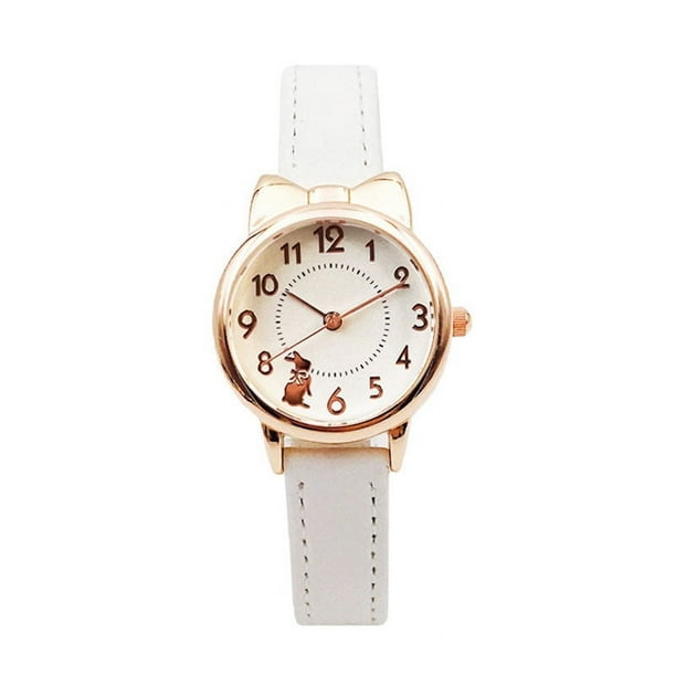 Reloj para niños, niñas, resistente al agua, estilo de escuela primaria, niñas, escuela secundaria, simple, lindo, lindo gato, reloj electrónico de cuarzo para niñas