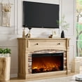 thumbnail image 2 of OKD Farmhouse TV Stand Electric Fireplace with Mantel, 52 inch Entertainment Center w/36 Electric Fireplace & Sime-Open Cubby & Open Bottom for Living Room, Natural Oak, 2 of 6