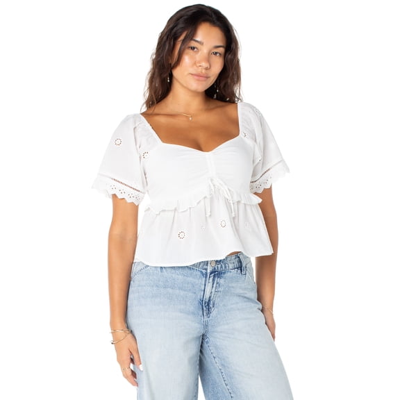 Celebrity Pink Women's Embroidered Eyelet Peplum Top, Sizes XS-XXXL