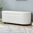 thumbnail image 3 of Oval Storage Ottoman Bench, 49.5" PU Leather Upholstered Entryway Bench with Safety Hinge and Solid Wood Legs, Flip Top Foot Rest Long Stool for Sofa Couch Bedroom End of Bed Living Room, White, 3 of 7