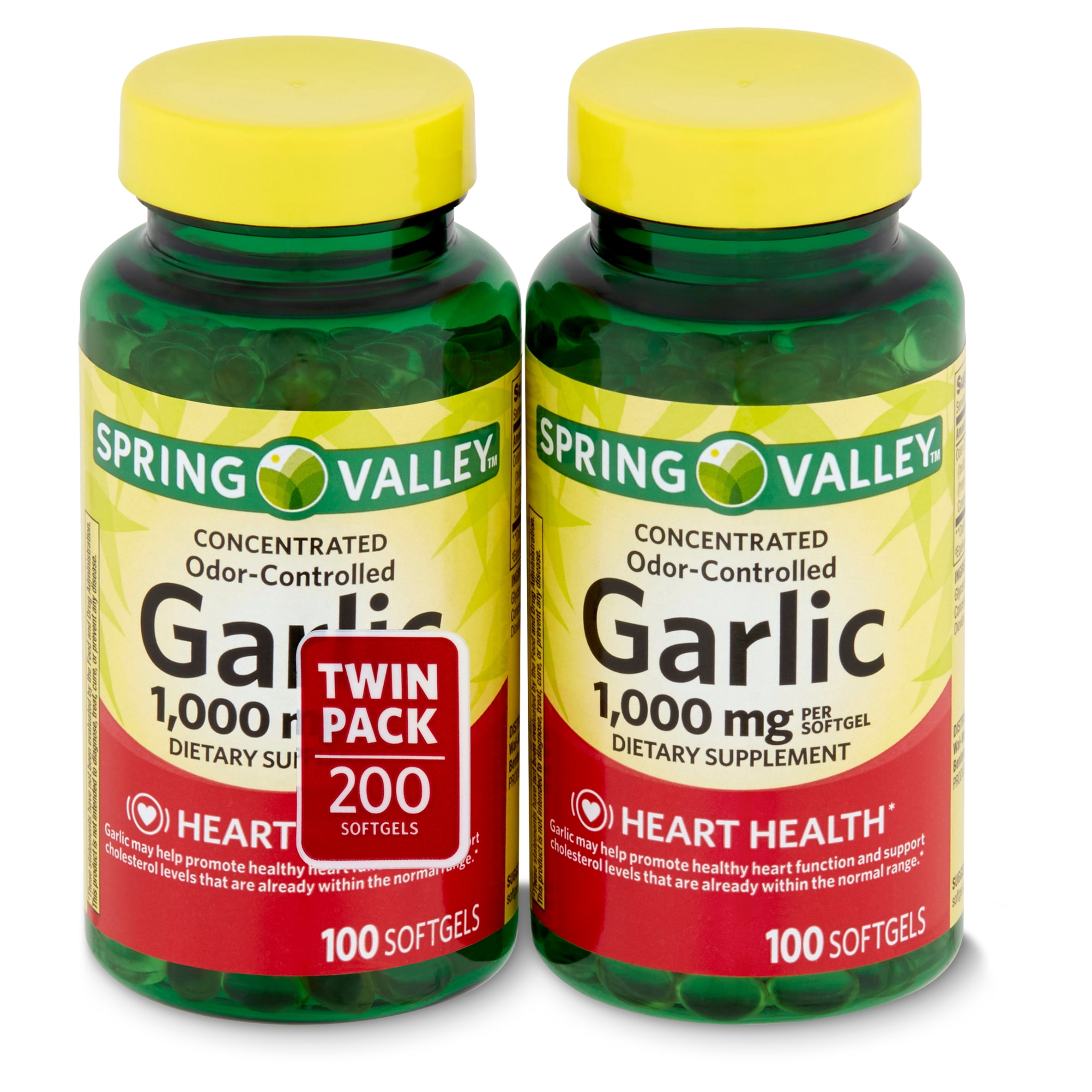 Spring Valley Odor-Controlled Garlic Softgels, 1000 mg, 100 Ct, 2 Pack