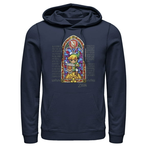 Men's Nintendo Legend of Zelda Stained Glass Pull Over Hoodie Navy Blue Medium