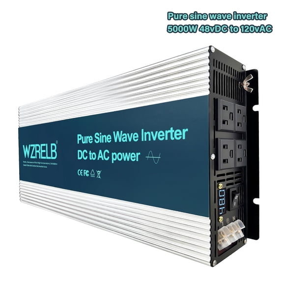 WZRELB 5000W Pure Sine Wave Inverter 48V DC to 110V 120V AC Power Converter with LED Display, Off-Grid Portable Power Inverter with 4 AC Outlets for Home, RV, Truck, Camping