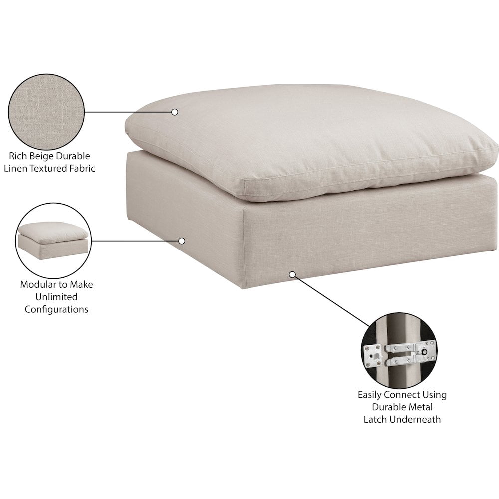 Meridian Furniture Comfy Beige Linen Textured Fabric Ottoman