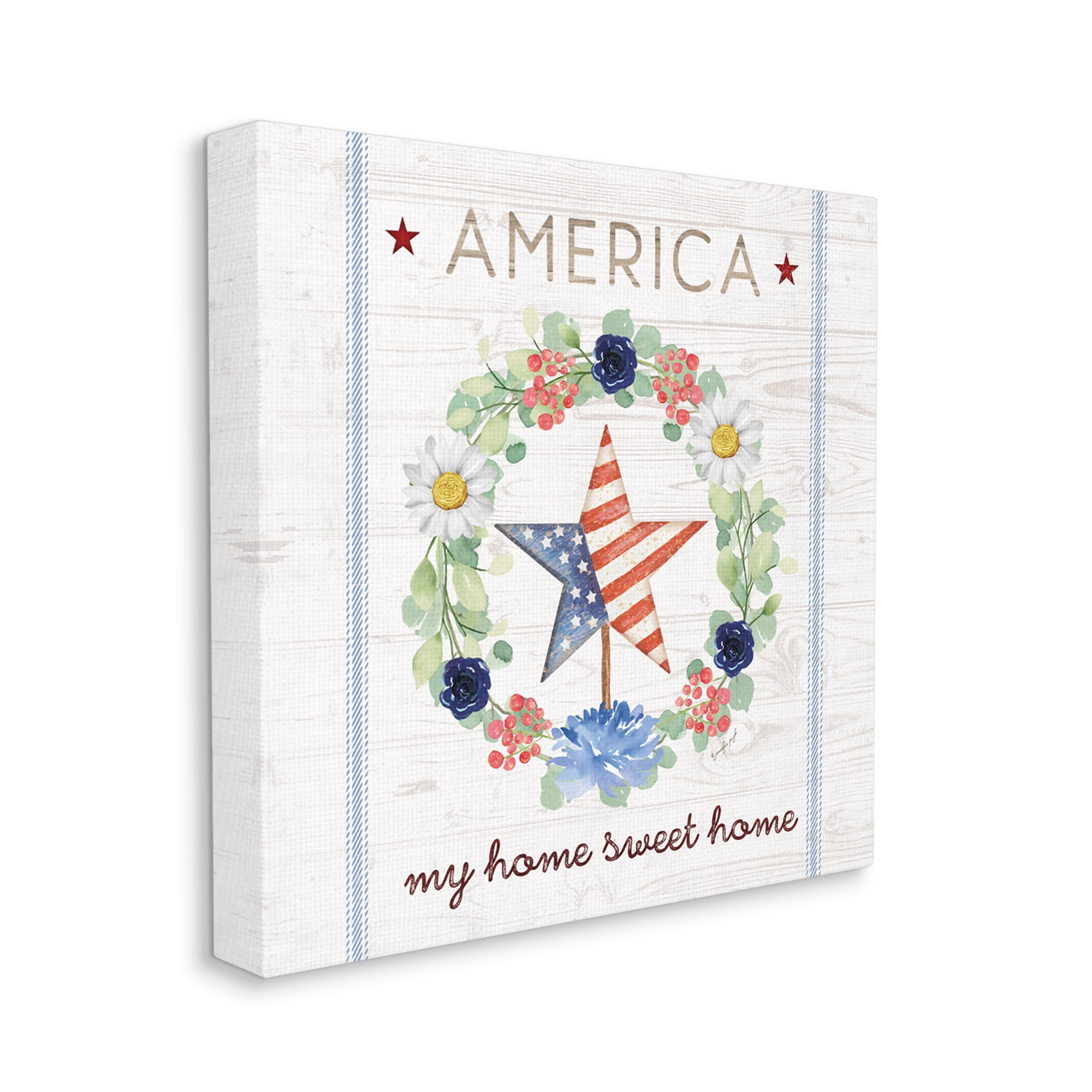 Stupell America My Sweet Home Daisy Wreath Holiday Painting Gallery Wrapped Canvas Print Wall Art
