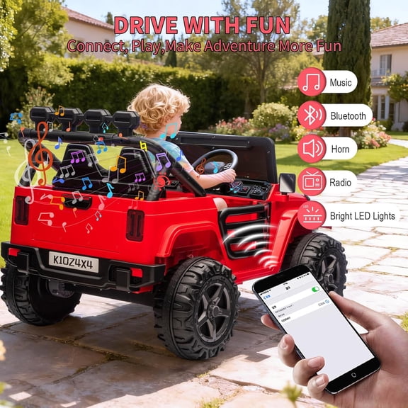 Acekid Ride on Car 24V 2 Seater Electric Ride on Toys Remote Control 4 Powerful Motors 4WD 2WD 3 Speeds LED Light