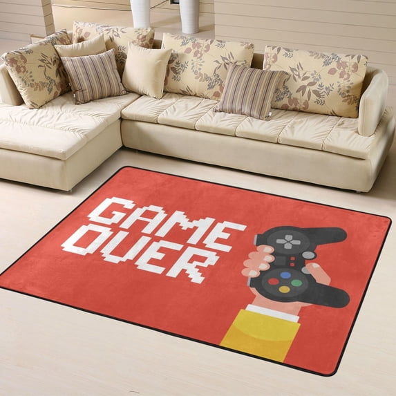 DouZhe Game Over Controller Pattern Area Rugs Non-Slip Machine Washable Floor Mat, Red Style Carpet Doormat, 63x48 inches