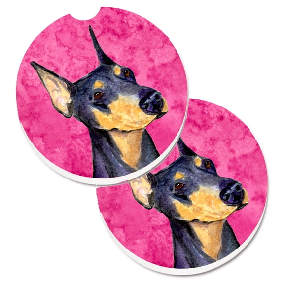 Carolines Treasures SS4771-PKCARC Pink Doberman Set of 2 Cup Holder Car Coasters  Large multicolor