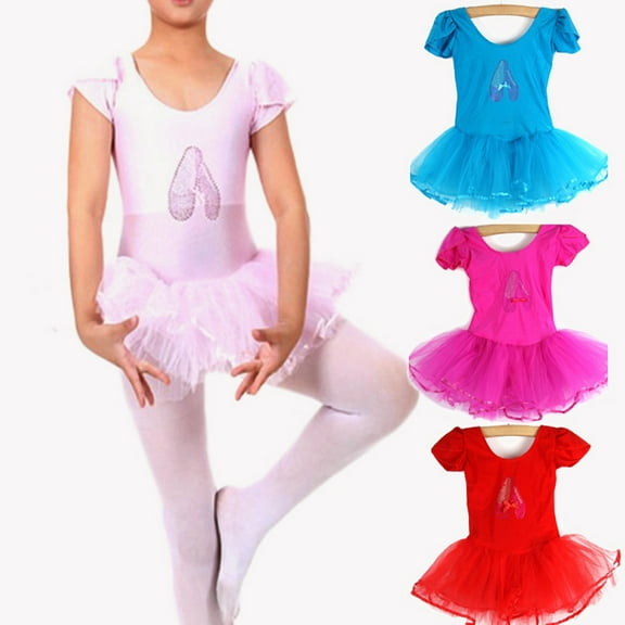 URMAGIC Toddler Little Girls Short Sleeve Rhinestone Tutu Ballet Dress Dance Leotard Dancewear
