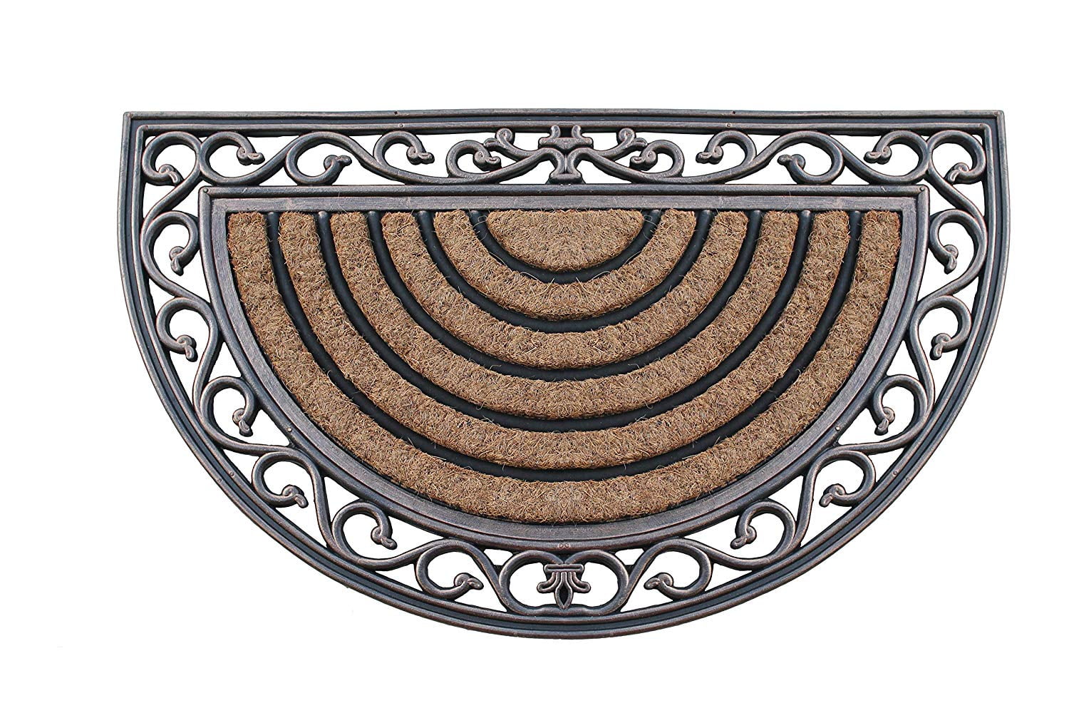 A1HC First Impression HandCrafted Elegant HalfRound 18 in. x 30 in. Rubber Coir Door Mat