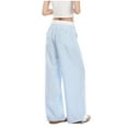 thumbnail image 6 of Summer Pants for Women Woman Petite Womens Wide Leg Trouser Pants for Women Trendy plus Size Athletic Pant Lined Running Work Clothes Cute Lightweight Stretch Comfy Womens Loose Sweatpants Blue L, 6 of 9