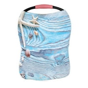 ECZJNT Summer sea shells star on a blue wooden Nursing Cover Baby Breastfeeding Infant Feeding Cover Baby Car Seat Cover