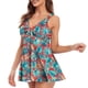 thumbnail image 2 of Traje de baño para mujer, 2 piezas, Control de barriga, lazo frontal, cuello en V, trajes de baño elásticos estampados, falda con pantalones cortos, hojas rojas y verdes XXL, 2 of 6