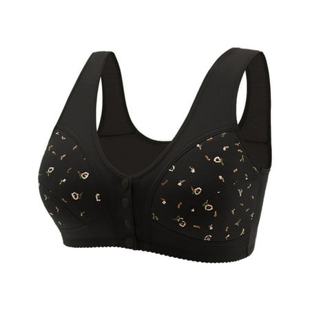 IDALL Plus Size Lingerie Front Closure Bras for Women Nursing Bras Daisy Seniors Front Closure Button Daisy Bras for Older Women Bras for Older Women Black XXL