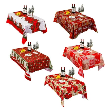 

Christmas Table Cover | Reusable Rectangular Christmas Tablecloth | Santa Claus Snowflakes Elk Snowman Table Cloth Perfect for Christmas Party Dinner Table Decorations