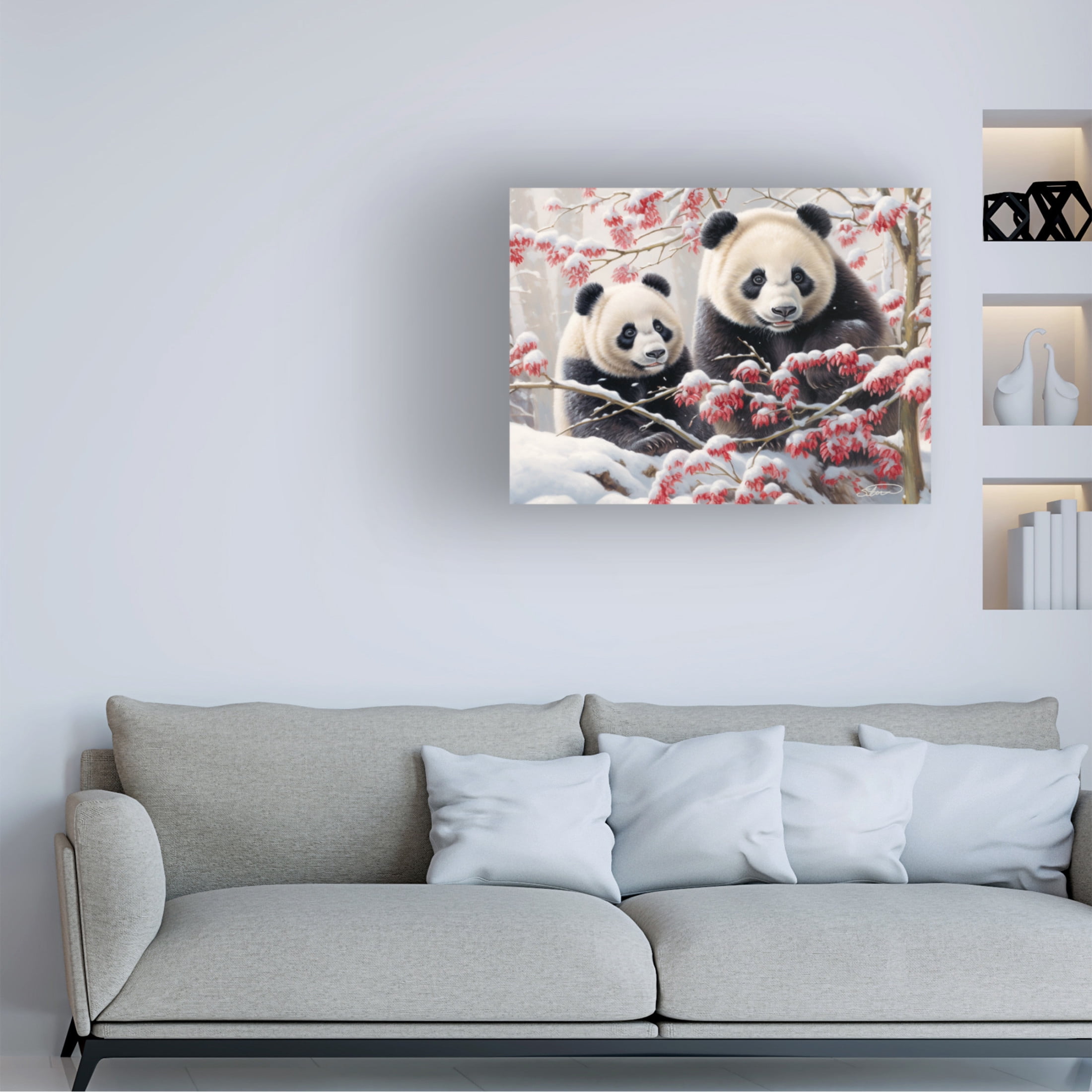 Canvas Wall Art - Stewart 'Christmas Pandas' Wall Art for Living Room, Bedroom, or Office Décor by Trademark Fine Art - 32 x 24 Inches