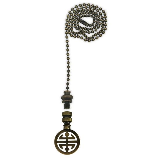 Royal Designs Fan Pull Chain with Oriental Happiness Symbol Finial – Antique Brass