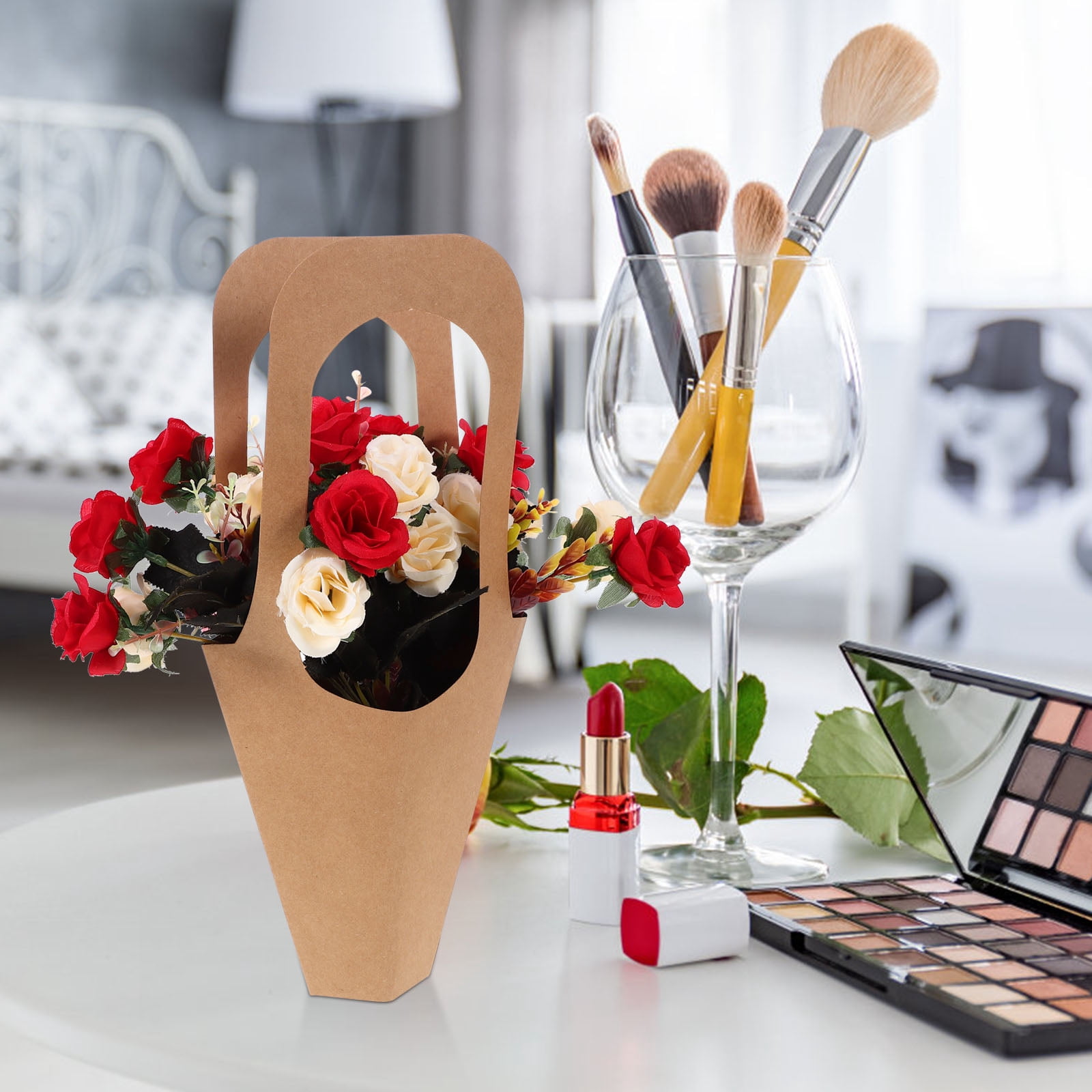 MLINS 25 Pcs  Floral Paper Bags Portable Floral Bags Paper Tote Bag Floral Bouquet Gift Wrapping Bag for Craft