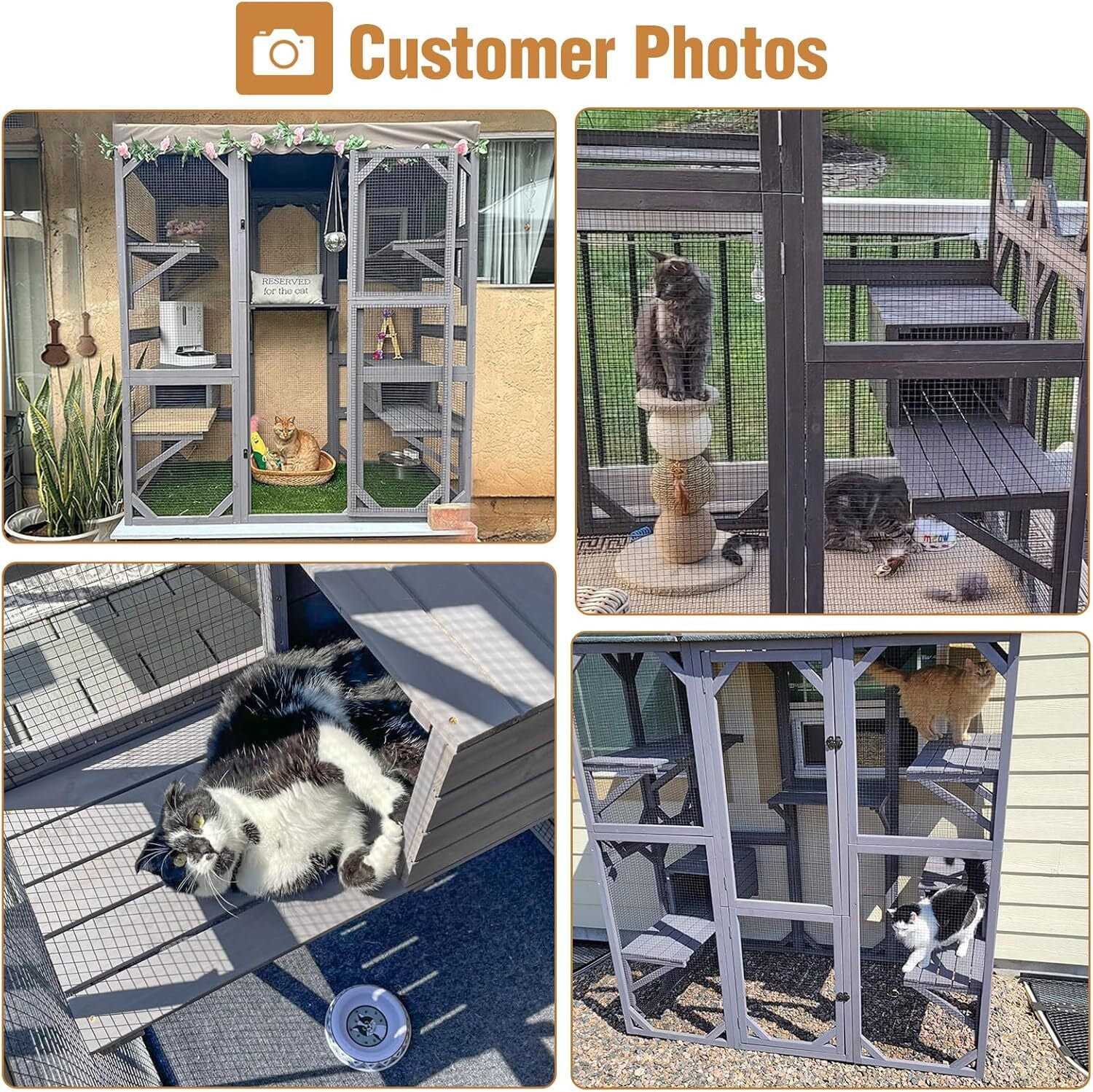 Aivituvin Large Catio Outdoor Cat Enclosure with Condos, Wood Window Catio Walk in Cat House, Kitty Shelter Indoor with with Door, Platform 70" Gray