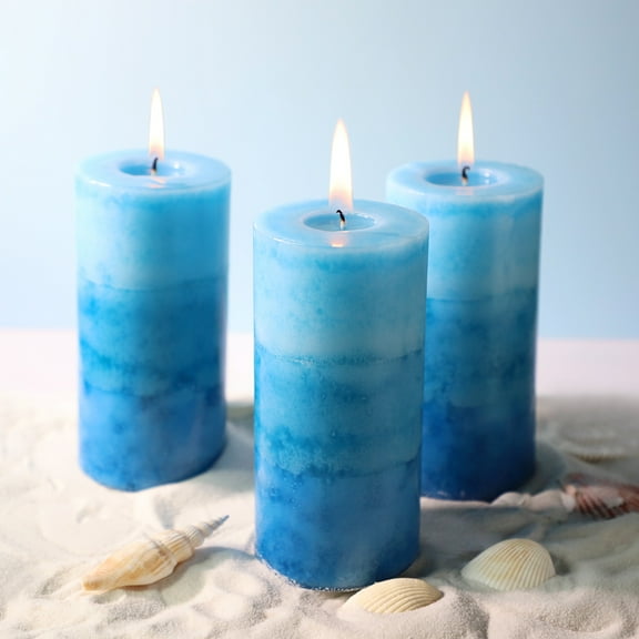 MELTONE Ocean Scented Pillar Candles Set of 3 Blue 3x6''