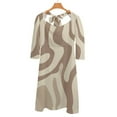 thumbnail image 6 of Abstract Beige Brown Swirl Art Flare Dress Square Neck Dress Elegant Female Fashion Printed Dress, 6 of 9