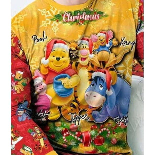 Disney-conjunto navideño de Winnie the Pooh para padres e hijos, pijama con estampado 3D de alta calidad, traje feo de Navidad, talla estadounidense, 2022