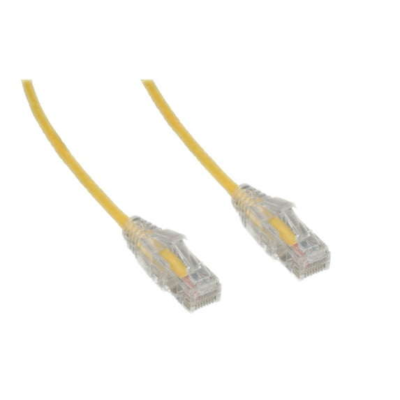 Cat6a Yellow Slim Ethernet Patch Cable, Pure Copper, Snagless Molded Boot, 20 foot