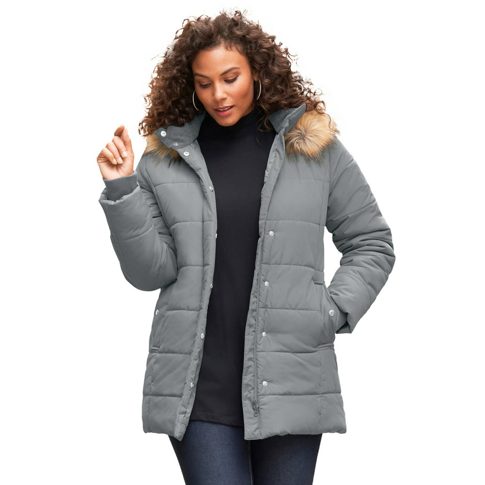 Roaman's - Roaman's Women's Plus Size Classic-Length Puffer Jacket With ...