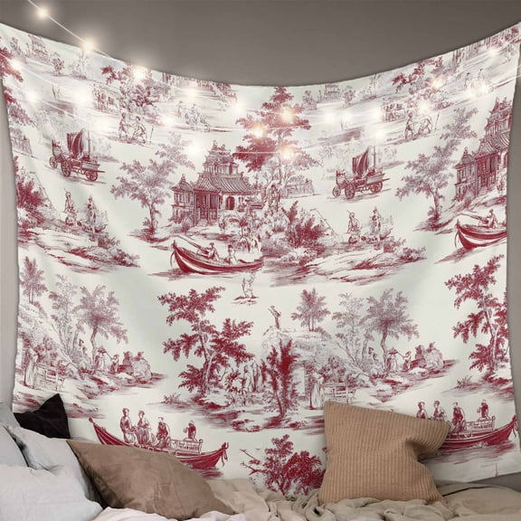 Red Garden Vintage Small Tapestry for Bedroom Wall Hanging Tapestry, Modern Art Building Boat Tree Ceiling Backdrop Tapestries Poster Blanket Wall Decor for Teens Room Living Room Dorm 23" x 28"