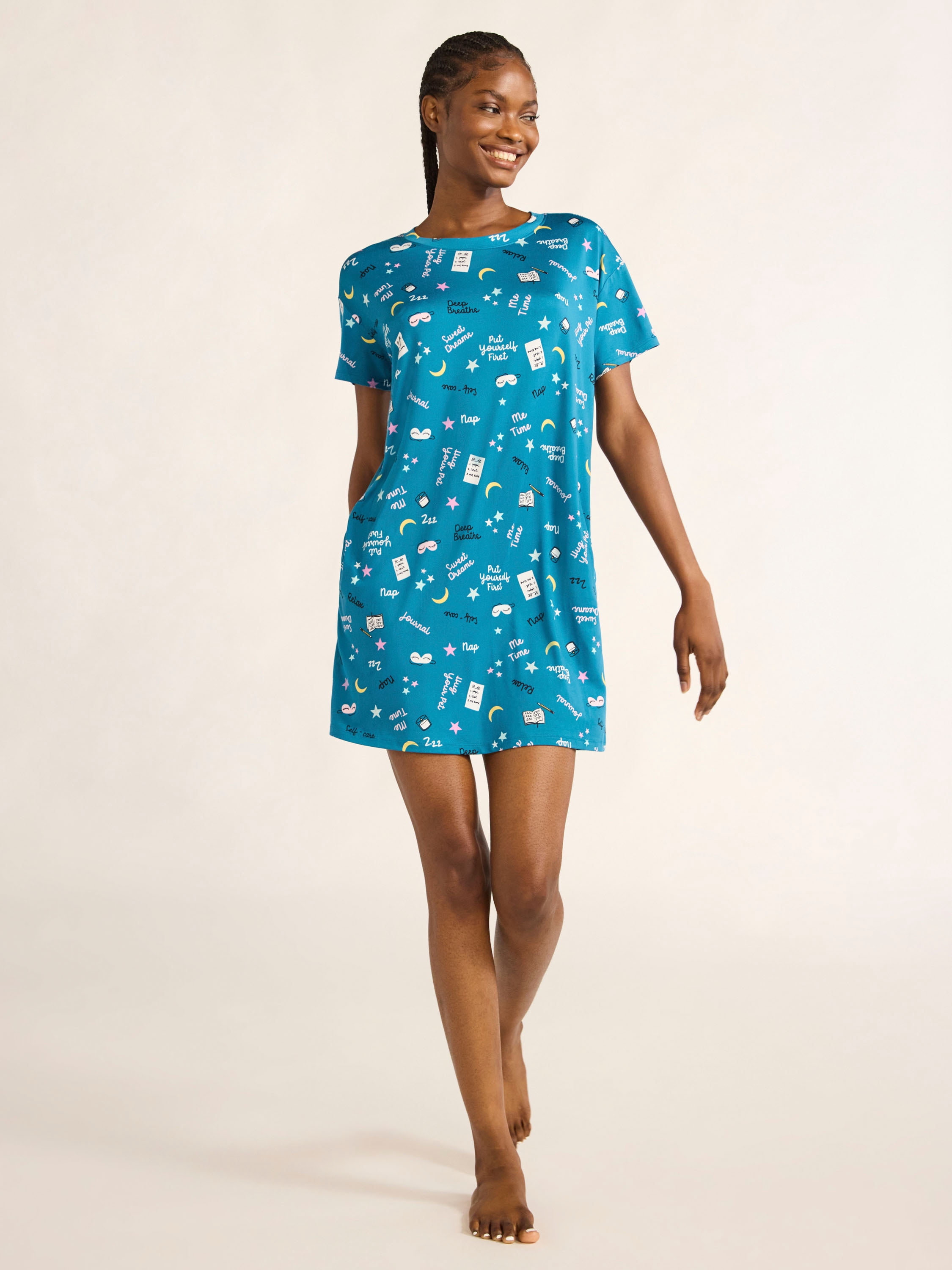 Joyspun Women’s Short Sleeve Sleep Shirt, Sizes S/M to 2X/3X