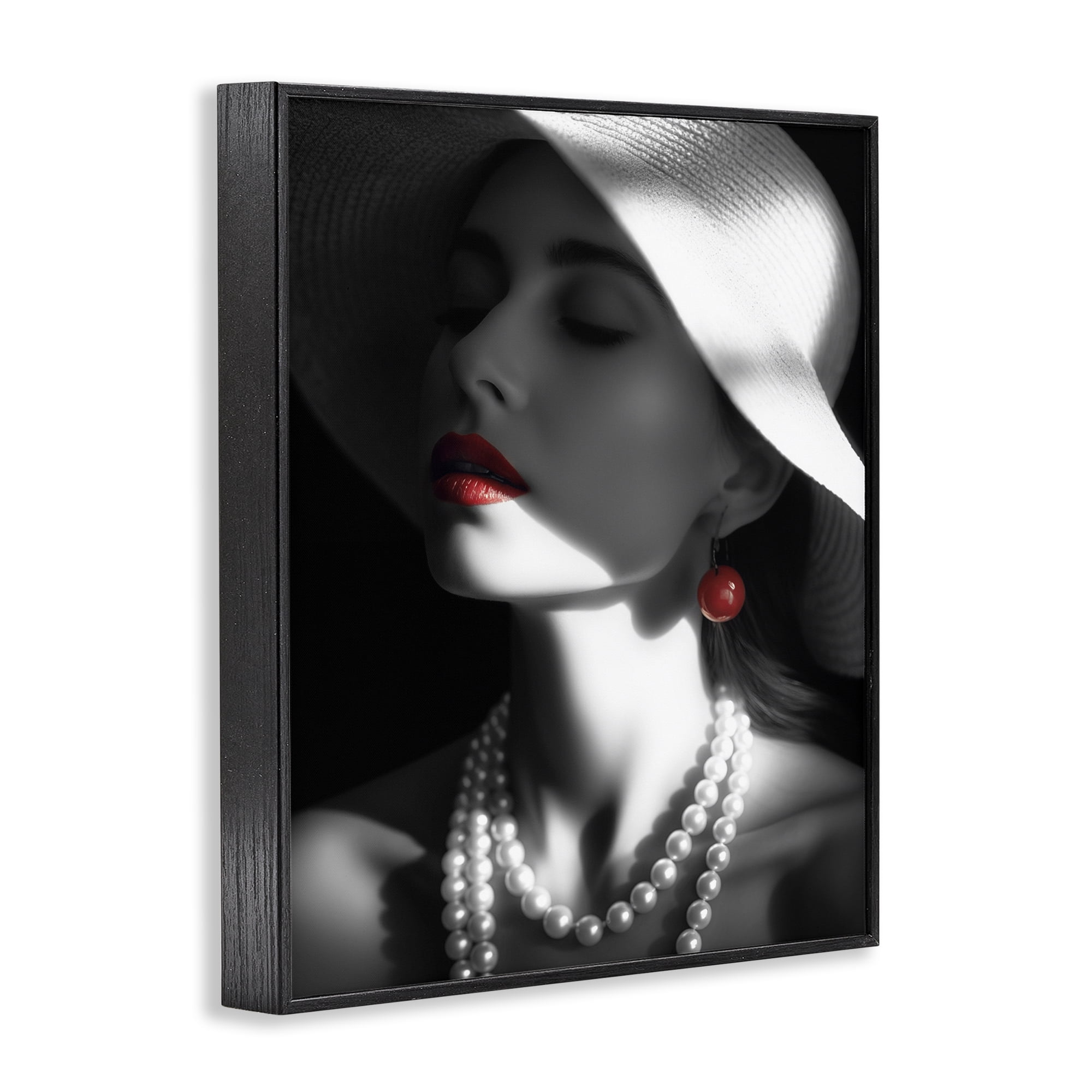 Stupell Industries Red Lipstick Fashionista Novelty Painting Black Framed Art Print Wall Art, 24 x 30