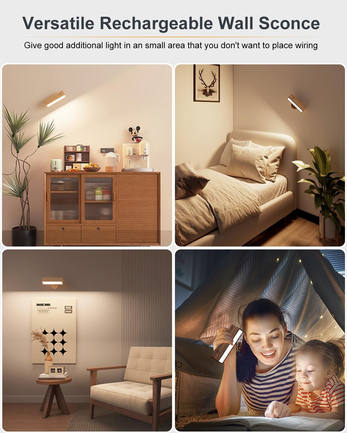 Wall Lights, Battery Operated Wall Sconce,Wireless Rechargeable Wall Sconce for Bedroom, Wall Mounted Reading Light, LED Wall Lights Rotatable, Brown 1 pack