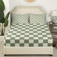 thumbnail image 2 of Erosebridal Plaid Fitted Sheet Queen Beige Sage Green Checkerboard Bedding Geometric Checkered Bed Sheets,Aesthetic Grid Fitted Sheets Modern Room Decor 3 Pcs(No Top Sheet), 2 of 5