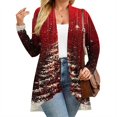 thumbnail image 6 of Women's Fall and Winter Fashion Casual Print Long Sleeve Mid-Length Cardigan Jacket, Christmas Theme for Holiday Season,Wine,XL, 6 of 6