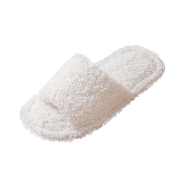 Fengactive Plush Open Toe Slippers for Women Indoor Cozy Foam Slip On House Slides Shoes