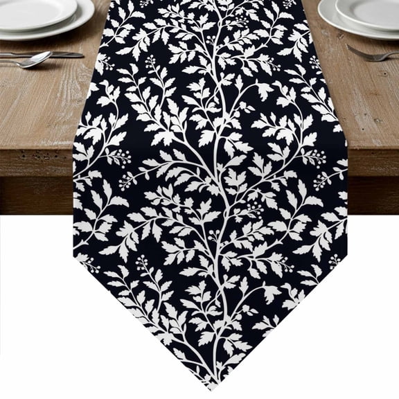 Black Spring Floral Table Runner Linen Burlap Table Runner 72 Inches Long Farmhouse Flowers Elegant Pastoral Dresser Scarves for Kitchen Island Coffee Dining Party Wedding Holiday Decor 16"x72"