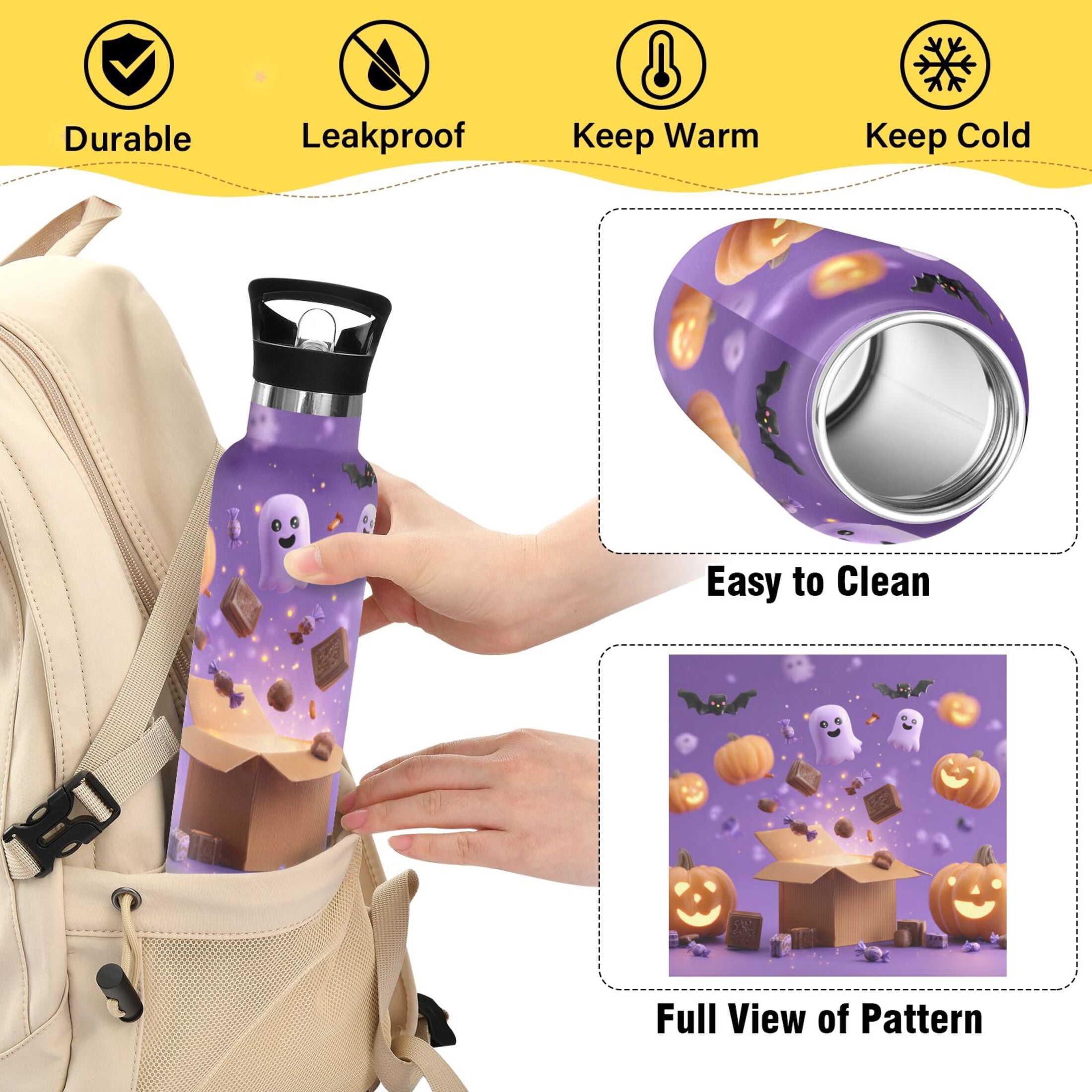 Kids Insulated Stainless Steel Sports Water Bottle 600ml (20oz) Halloween-themed Box Opening