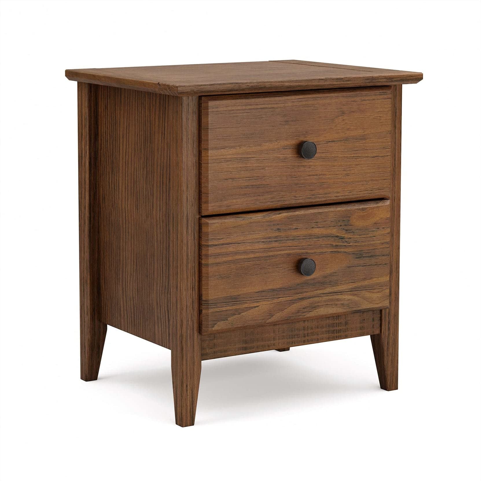 Grain Wood Furniture Greenport 2-Drawer Bedroom Nightstand, Solid Wood with Brushed Walnut Finish