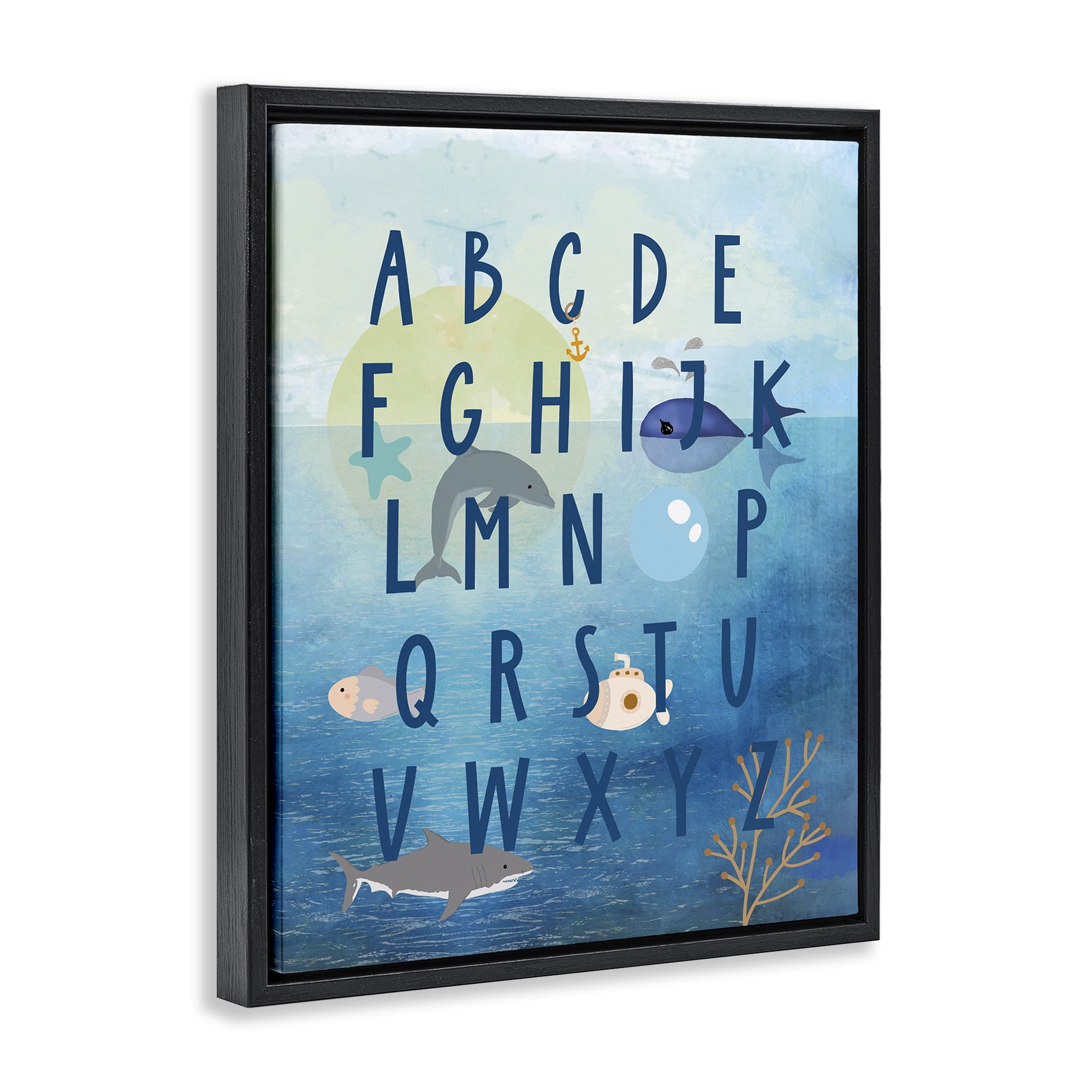 Stupell Industries Sea Creatures Alphabet Animals & Insects Painting Black Floater Framed Art Print Wall Art, 17 x 21