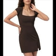 thumbnail image 3 of Vestido de Tenis para Mujer, Corta, Cuello Cuadrado, Abertura Lateral, Doble Forro, Vestido Deportivo de Golf, Color Café, Talla XL, 3 of 9
