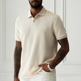 thumbnail image 3 of BRANROY Men's Short Sleeve Jacquard Polo Shirt - Textured Business Casual Collared Top for Men, Lightweight Breathable Summer Shirts, Father's Day Gift for Husband,Khaki,2XL, 3 of 5