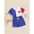 thumbnail image 6 of Aojekbee 4th of July Toddler Boys Outfits Flag Embroidery Contrast Color Short Sleeve T-Shirts Elastic Waist Shorts 2Pcs Clothes Set, 6 of 10