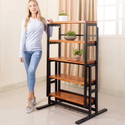 Extendable Dining Table Convertible 2 in 1 Shelf to Table Solid Wood