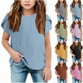 thumbnail image 6 of FFENYAN Summer New Cotton Linen Short Sleeve Girls T-Shirt - Casual Solid Color Round Neck Top for Ages 5-13 - Perfect for Daily Wear Playdates and Outdoor Activities, 6 of 6