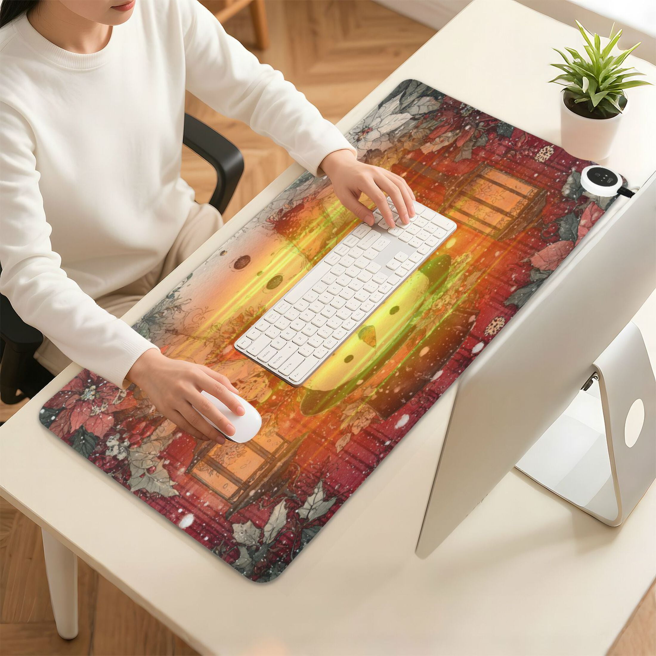 Wobogo Plump Snowman Heated Mouse Pad Extra-Large Desk Mat With 3 Heating Levels and 3-hour Auto Shut-Off Protection Ideal for Computer Keyboards Home Office Hand-warming Essential 31.5in × 13in